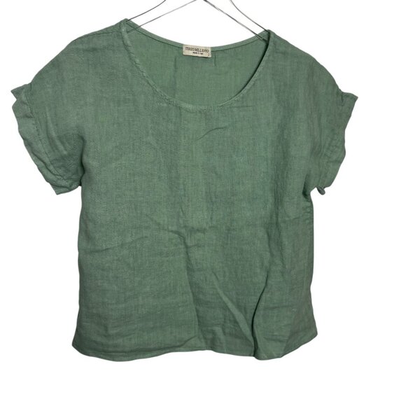 Terzo Millennio Made in Italy Size Small Green Linen Button Back Top Tunic - Picture 1 of 7